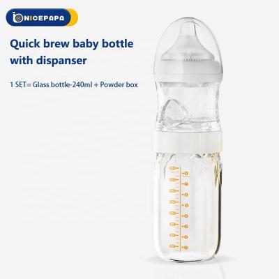 China BPA Free Custom Logo Private Label 240ml 2 in 1 Bulk Wide Mouth Glass Milk Milk Baby Bottle Newborn Infant Manufacturer for sale