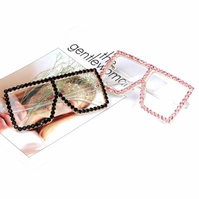 China New Arrivals 2021 Fashion Square Oversized Rhinestone Sunglasses Optical Glasses Big Frame Sunglasses For Women for sale