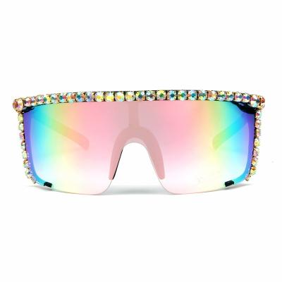 China 2021 Fashion Sunglasses New Design Rhinestone Diamond Shades Women One Piece Photochromic Sunglasses for sale