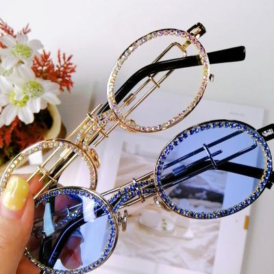 China New Product Fashion Sunglasses Fashion Rhinestone Oval Retro Shading Sunglasses For Women for sale