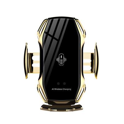 China Wireless Microphone Gold Car Mount Charger Stand 10w Auto Function Phone Holder For iPhone For Samsung for sale