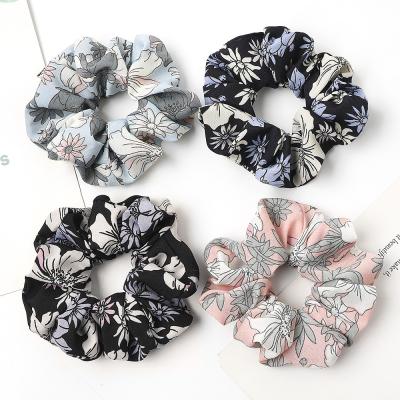 China Chiffon Factory Chiffon Printed Scrunchies Lotus Hair Scrunchies for sale