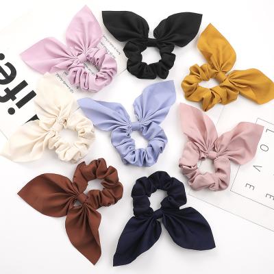 China Chiffon Factory Chiffon Printed Scrunchies Lotus Hair Scrunchies Ties Bunny Ear Scrunchies for sale