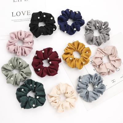 China Chiffon Factory Chiffon Printed Scrunchies Lotus Hair Scrunchies Bead Scrunchies for sale