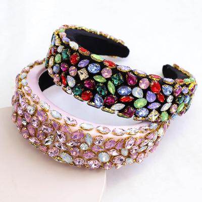 China Simple Concise Women's Hair Band European And American Border Sponge With Wide Edge Rhinestone Headbands For Women Luxury for sale