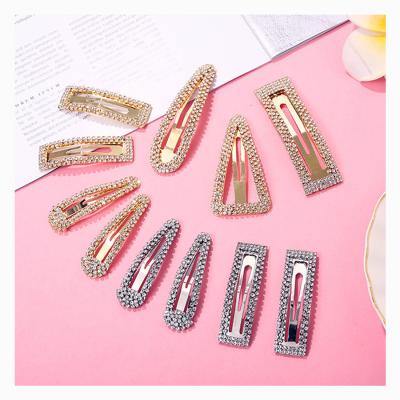 China Girl 6cm Cute Geometric Women's Diamond Crystal Rhinestone Bling Hair Clip Hairpins for sale