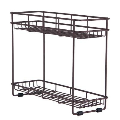 China Modern Bathroom Kitchen Storage Rack Double-Layer Wrought Iron Toilet Rack Countertop Bedroom Countertop Installation Simplicity Free Sorting for sale