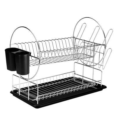 China Modern Simplicity Double-Layer Drain Rack Kitchen Dish Rack Detachable Multifunctional Desktop Dish Drying Rack for sale