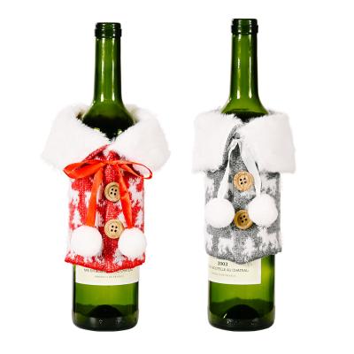 China Imitation Canvas Imitation Canvas Wine Bottle Cover White Lapel Christmas Decoration Christmas Wine Bottle Cover for sale