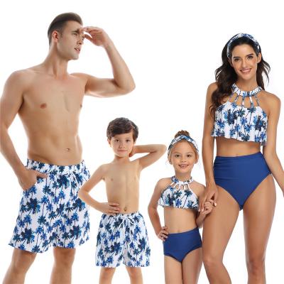 China 2021 High Quality Breathable Family Of Four Women Matching Swimwear Beach Wear Dress Father And Son Swim Shorts for sale