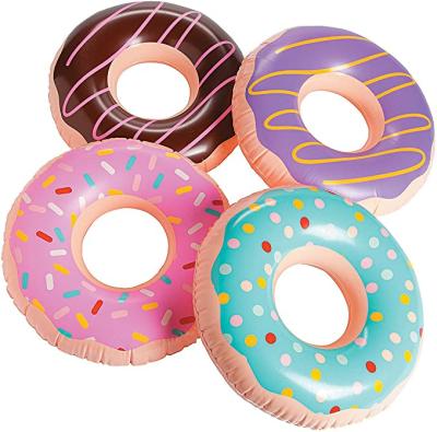 China Large Inflatable Pool Tube Pool Float Single Donut Swim Ring With Frosted Strawberry Chocolate Pattern 120cm Diameter for sale