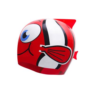 China Amazon Hot-selling Red Swimming Hats Waterproof Durable Eco-Friendly Kids Size Customized Logo Print Fish Pattern Design Silicone Swim Hats for sale