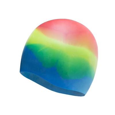 China Free Sample Fashionable Waterproof Silicone Swimming Cap Eco-friendly Durable Waterproof Gradient Colors Teenagers Swim Cap for sale