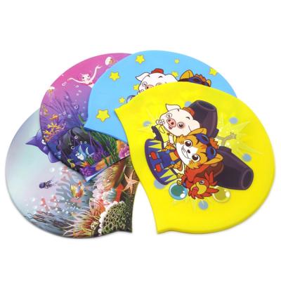 China New Design Cartoon Logo Waterproof Swimming Hat For 100% Custom Children Swim Hat Silicone Eco-friendly Durable Waterproof for sale