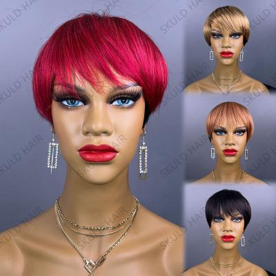 China Fashion Hair Skuld Short Color Hair Pixie Cut Human Hair Wigs For Black Women Drop Shipping Wholesale for sale