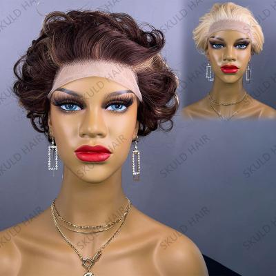 China Brazilian Skuld Pixie Cut Human Hair Wigs Pixie Cut Colored Short Wigs Lace Front Wig For Black Women Wholesale for sale