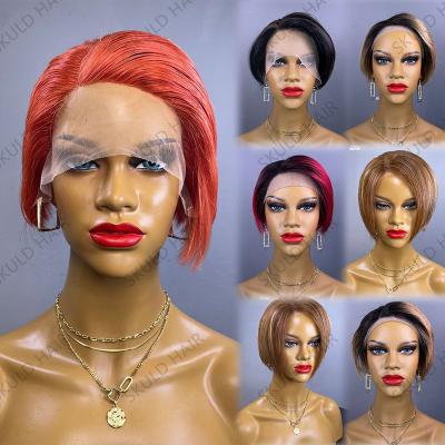 China Short Brazilian Skuld Pixie Cut Human Hair Wigs Pixie Cut Lace Front Wig For Black Women Wholesale for sale