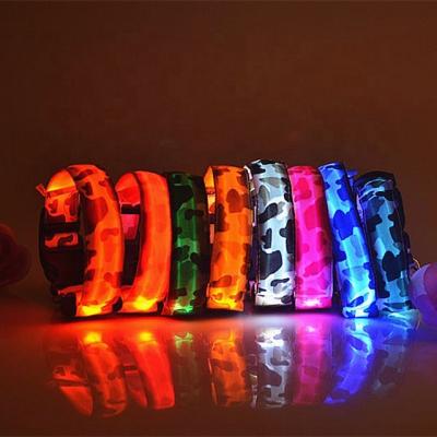 China Kingpet Polyester Camouflage Safety LED Viable Light Flash Dog Collar Pet Supplies Led Dog Collar For Night Walking for sale