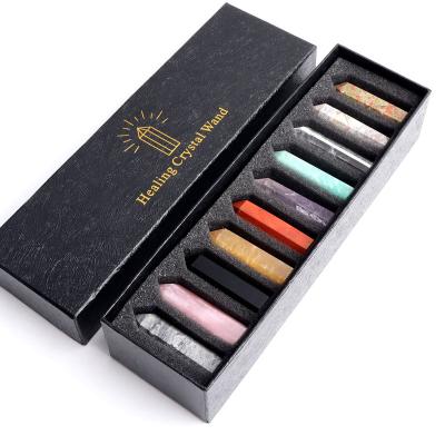 China China 10pcs Reiki Mineral Stone Mixed Crystal Point Wand Crafts Gift Box Home Decor Natural Healing Collection Set for sale