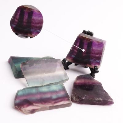 China Natural Fluorite Slice China Rainbow Mineral Specimen Polished Colorful Green Reiki Purple Stone Healing Gift Home Decor for sale