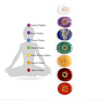 China China Beautiful High Quality Natural Crystal Various Healing Stones Oval Seven Chakra Carved Sets For Gifts for sale