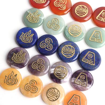 China China Natural Tumbled Stones With Stone Rune Symbols Stickers Reiki Crystal Plam Set Healing Energy Collection Gift for sale