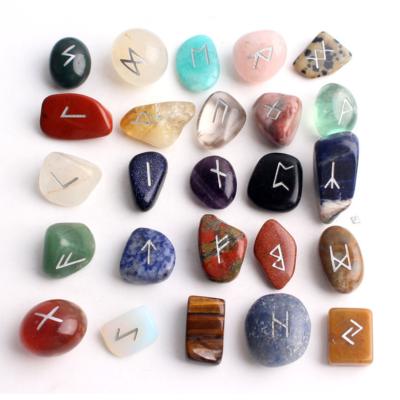 China China 25pcs/set Different Size Tourmaline Freeform Rose Quartz Citrine Opal Black Tourmaline Tumbled Stone Carved Rune Set For Healing for sale