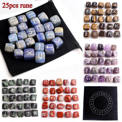 China Wholesale 25pcs China Miscellaneous Worry Healing Gemstone Rune Set For Decoration Crystal Natural Engraved Rose Quartz lapis lazuli for sale