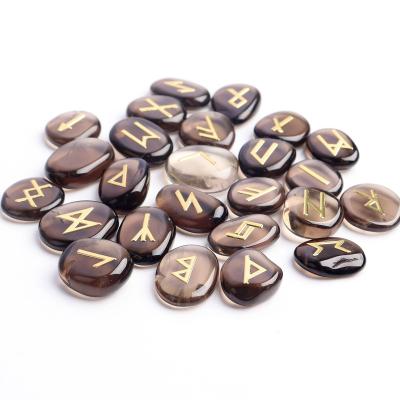 China China Hot Selling 25pcs Healing 25pcs Natural Crystal Velvet Rune Set Divination Stones With Rock Smoky Quartz Palm Stone Tumble Bag for sale