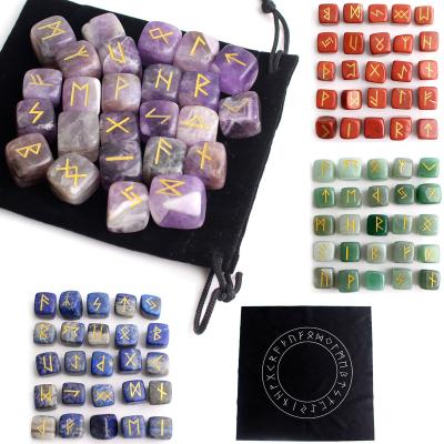 China Natural Gemstone Amethyst Elder Divination Rune Set For Gifts Crystal Rune Tumbled Stones Cube Healing China 25pcs for sale