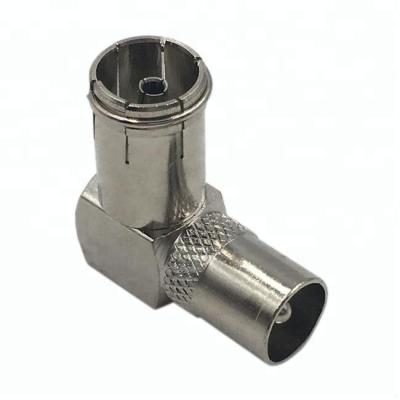 China IEC Brass Right Angle Male To Female IEC Coaxial TV Connector RF Adapter Connector for sale