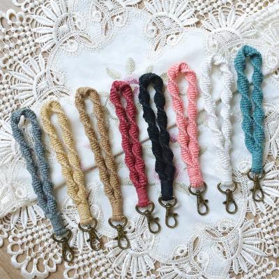 China Vintage Boho Souvenir Gifts Promotion Key Chain Macrame Pendants Handwoven Spiral Multicolor Keyring Bracelet Accessory for sale