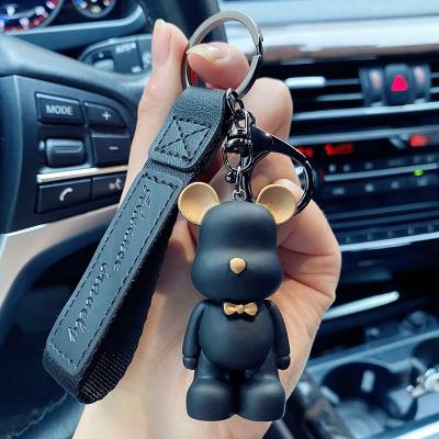 China Nordic Creative Environmentally Friendly Resin Cute Bear Bow Tie Cartoon Wrist Strap Car Key Chain Bag Pendant for sale