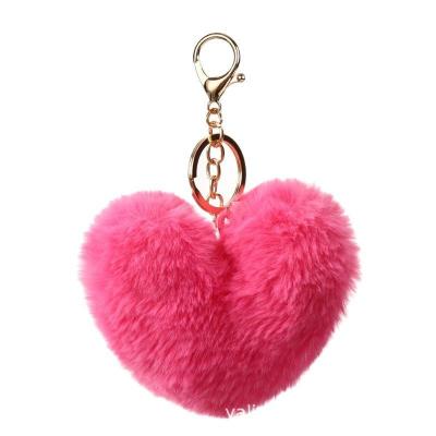 China Heart Shaped Artificial Hanging Car Bag Love Hairball Rex Rabbit Souvenir Gifts Promotion Hairball Pendant Key Chain Plush Toy for sale