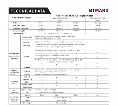 China New BTMARK Detection Function Inkjet Printer Machine Hitachis Digital Automatic Cij Automatic Liquid Level Continuous Inkjet Printer For Date for sale