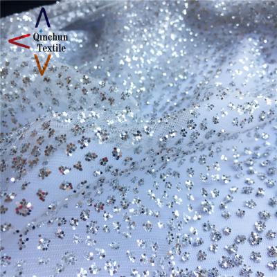 China Anti-Static Wholesale Fancy Sequins Gray Tulle Fabric For Wedding Dress for sale