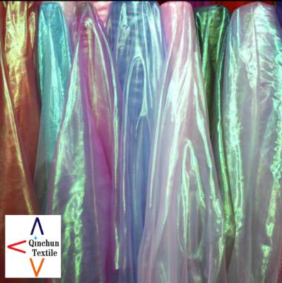 China Iridescent Silent Iridescent Rainbow Organza Organza Fabric for Decorating and Costume Dress for sale