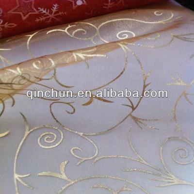 China Blackout Christmas Decoration Snowflake Foil Printed Organza Fabric for sale