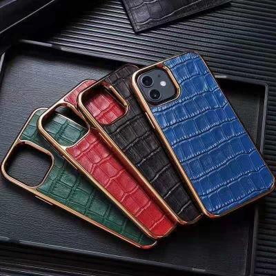 China Fanshion High Quality Alligator Right Angle Plated Pattern For Iphone 11 pro Max/12 pro Max Mobile Phone Case for sale