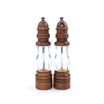 China Sustainable Premium Acrylic Salt and Pepper Grinder Set, Manual Salt and Pepper Mills Wooden Shakers with Adjustable Ceramic Core, 2er-set for sale