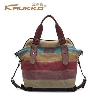 China New Lightweight Handbag Fashion Ladies Handbag Women Backpack Stripes Canvas Backpack for sale