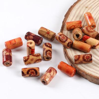 China Wooden Beads For Making Bracelet Necklace Garland And Key Chain Wood Patterned Tubular Wooden Beads For Garland Bracelets Jewelry Making DIY Crafts for sale