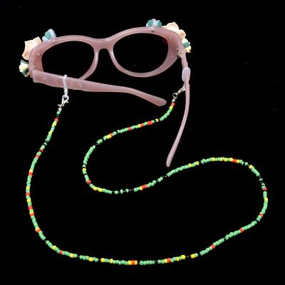 China Wholesale Glass Bead Face Necklace Glasses Colorful Boho Rice Boho Masking Chain For Women Jewelry Glass Beaded Chain for sale