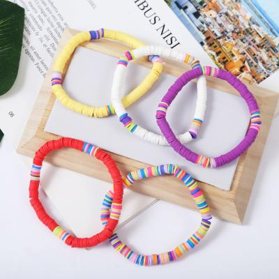 China Bohemian Wholesale 6mm Colorful Hand Chain Bracelets Bohemian Jewelry For Beach Boho Clay Soft Anklets Women Girls Summer for sale