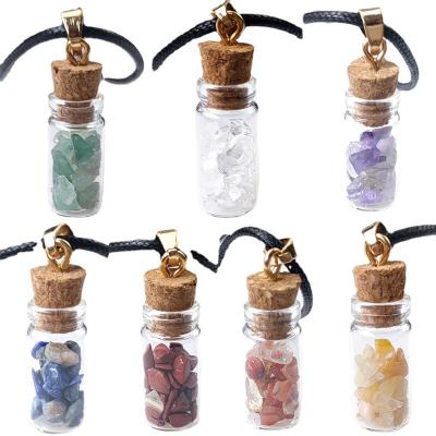 China Colorful Chakra Crystal Stone Gravel Gemstone China 7CHAKRA Agate Drift Bottle Mini Pendant Necklace for sale