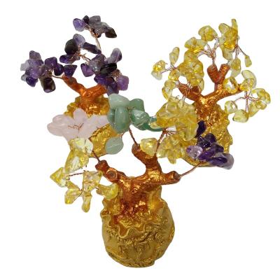 China Hot Selling Natural Polished Crystal Tree of China Copper Wire Woven Amethyst Leaf or Topaz Leaf for sale