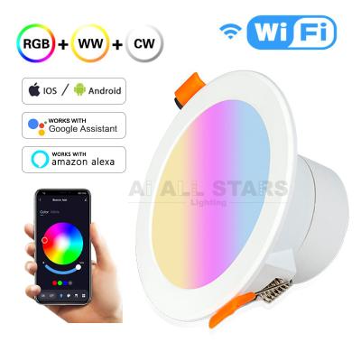 China Changing Light Smart RGB Downlight 7W 9W 12W 15W 18W Smart Dimmable LED High Lumens Energy Saving Color Spot Downlight With Alexa Tuya APP for sale