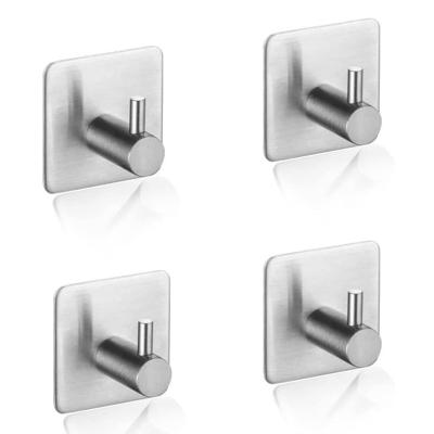 China Stocked Waterproof 5 Pack Stainless Steel Self Adhesive Hooks For Shower Bathroom Kitchen Glass Door for sale