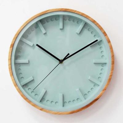 China Style Antique Minimalist Round Round Digital Wall Clock Living Room Bedroom Wooden Grain Wall Clock Mute Green Pink for sale