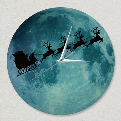 China Elk Antique Creative Luminous Wall Clock Christmas Style Moon Light Wall Clock for sale